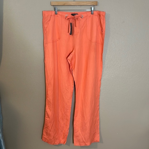 For Cynthia Orange Coral Linen Blend Straight Leg Women's Pants Sz XL NWT New - Picture 3 of 8